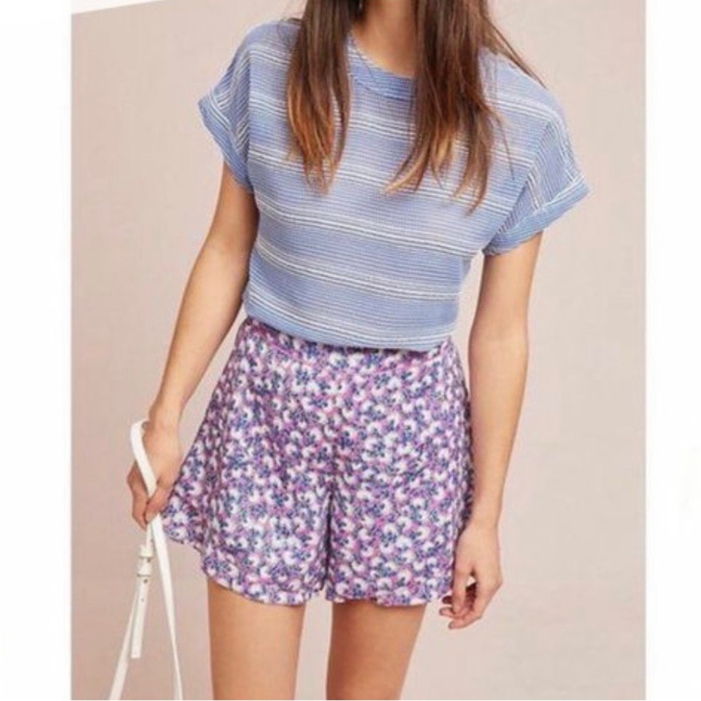 Ett:twa Anthropologie Linen Blend High Rise Ruffle Floral Pull On Shorts size XS